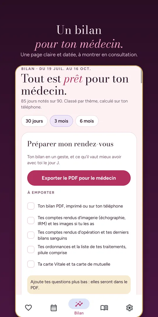 Informe para el médico, listo para exportar en PDF